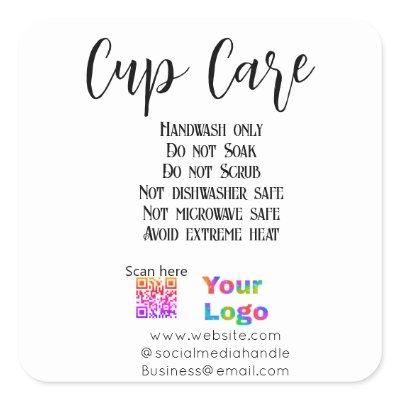 Cup care instructions add business name logo detai square sticker