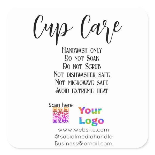 Cup care instructions add business name logo detai square sticker