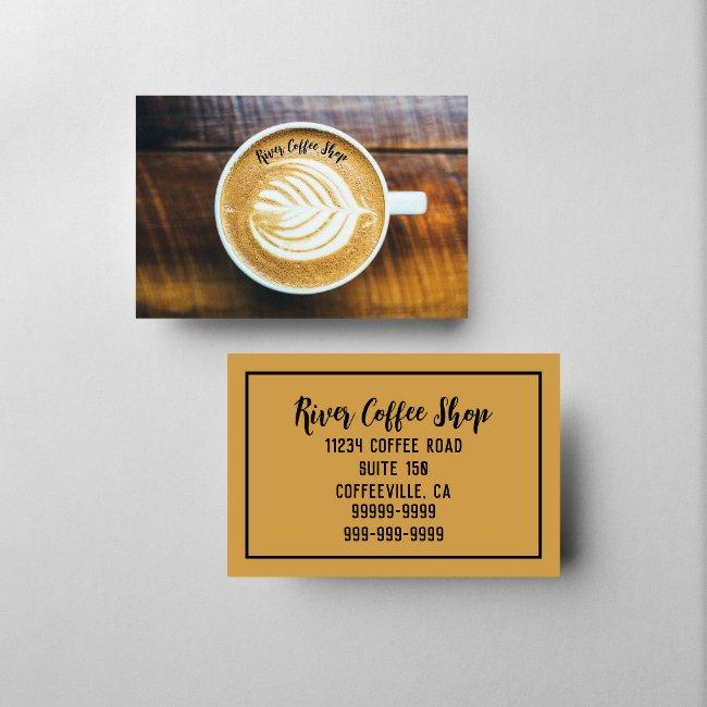 Cup of Coffee Latte Leaf-Shape Foam on Wood Name