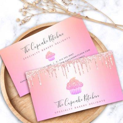Cupcake Bakery Chef Pink Rose Glitter Drip Rainbow