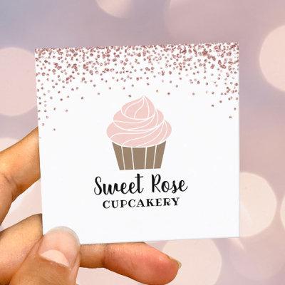 Cupcake Bakery Cute Rose Gold Confetti Square