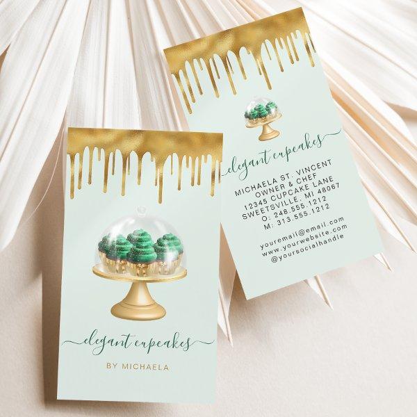 Cupcake Bakery Emerald Green Faux Gold Foil Drip
