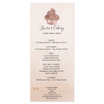 Cupcake Bakery Pastry Chef Blush Pink Rose Gold  Menu