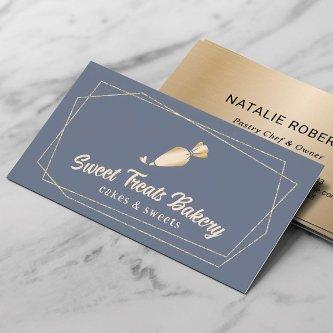 Cupcake Bakery Pastry Chef Gold Cake Dusty Blue