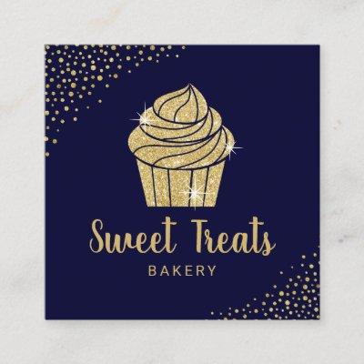 Cupcake Bakery Pastry Chef Modern Navy & Gold Square