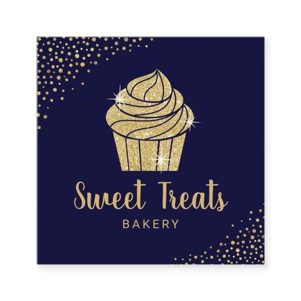 Cupcake Bakery Pastry Chef Modern Navy & Gold Square