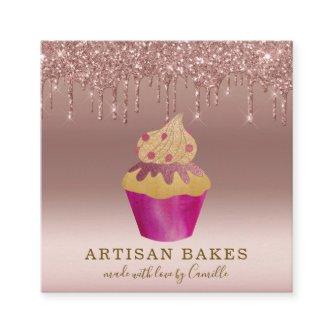 Cupcake Bakery Pastry Chef Rose Gold Glitter Drips Square