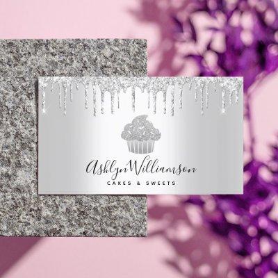 Cupcake Bakery Pastry Chef Silver Glitter Drips