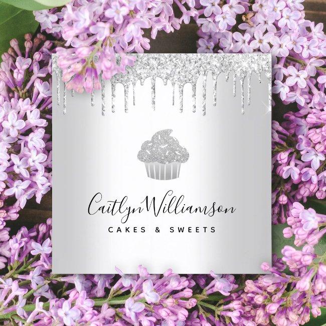 Cupcake Bakery Pastry Chef Sliver Glitter Drips Square