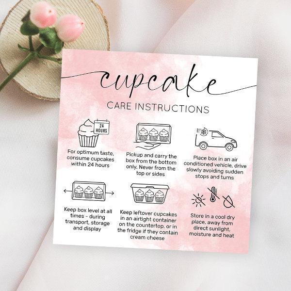 Cupcake Care Instructions Blush Pink Watercolor Square