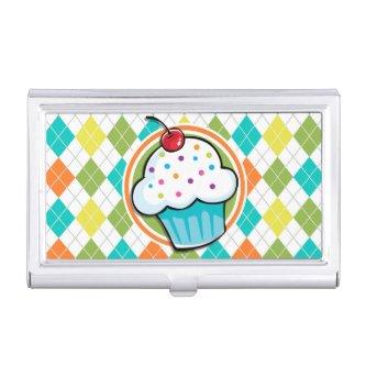 Cupcake on Colorful Argyle Pattern Case For