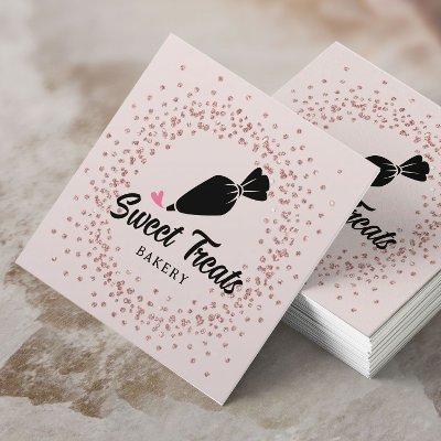 Cupcake Pastry Cake Bakery Rose Gold Confetti Square