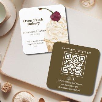Cupcake QR Code Olive Green Bakery  Square