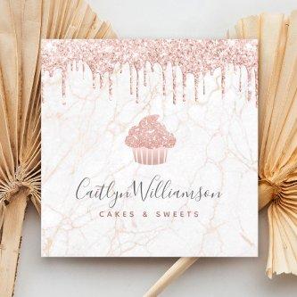 Cupcake Rose Gold Glitter Drips Marble Bakery Chef Square
