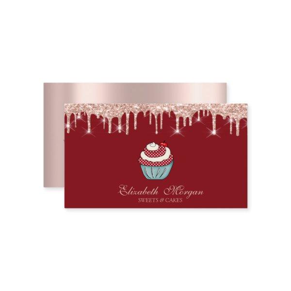 Cupcake Sweets Rose Gold Drips Red