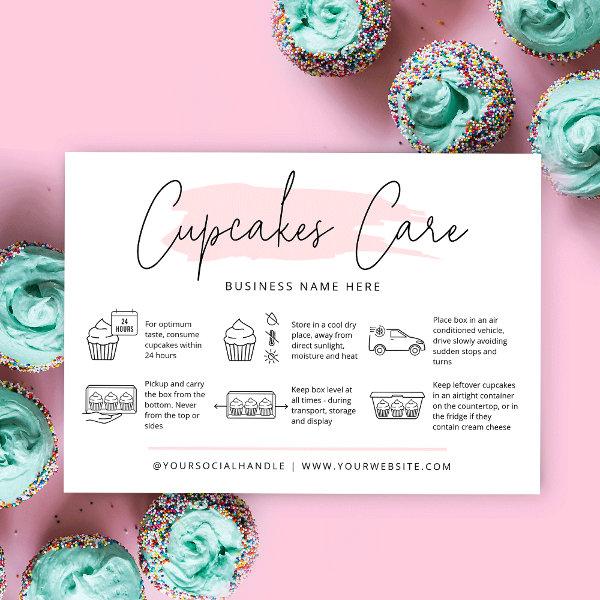 Cupcakes Care Instructions Blush Pink Watercolor