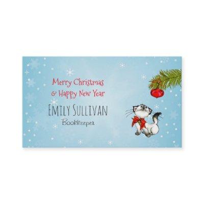 Curious Kitty Cat In A Red Christmas Bow