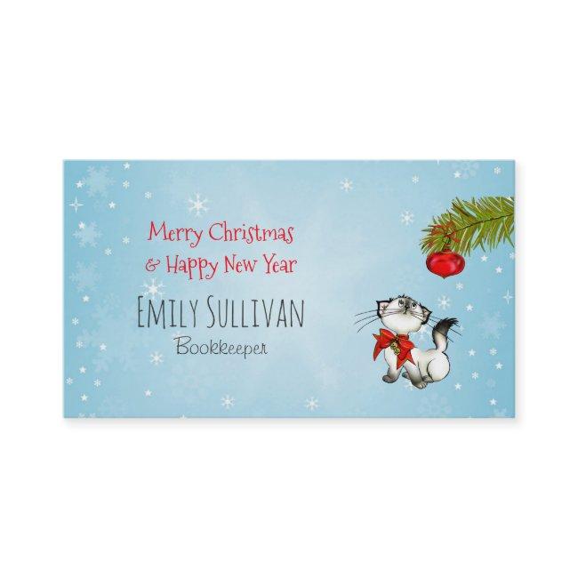 Curious Kitty Cat In A Red Christmas Bow