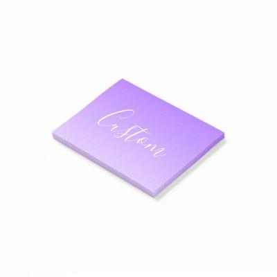 Cursive Script Name & Editable Light Purple Ombre  Post-it Notes