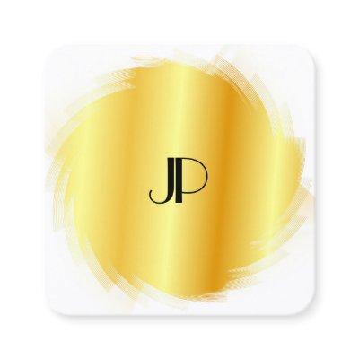 Cusom Gold Look Modern Elegant Monogram Template Square