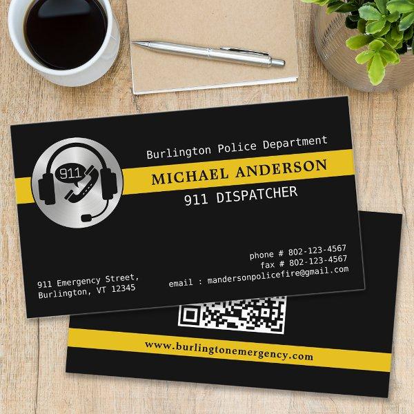 Custom 911 Dispatcher Logo Thin Gold Line QR Code
