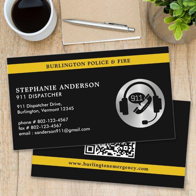 Custom 911 Dispatcher Thin Gold Line Logo QR Code