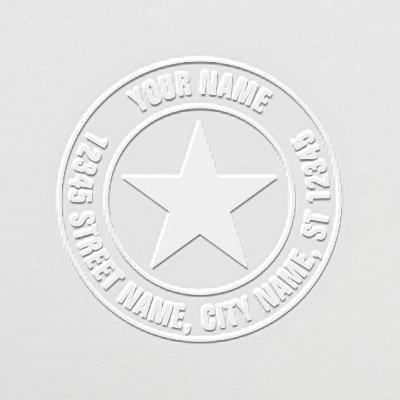 Custom address embosser with round star logo