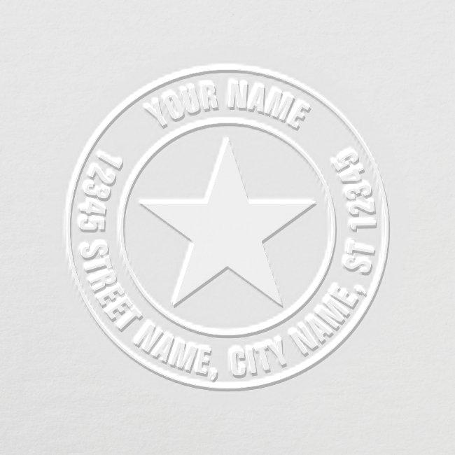 Custom address embosser with round star logo