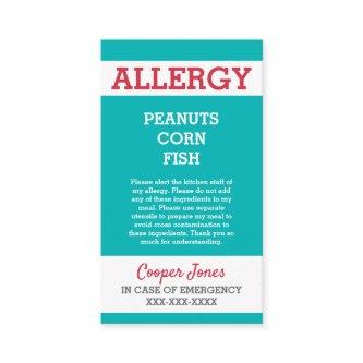 Custom Allergy Alert Restaurant Emergency Kids Calling Card