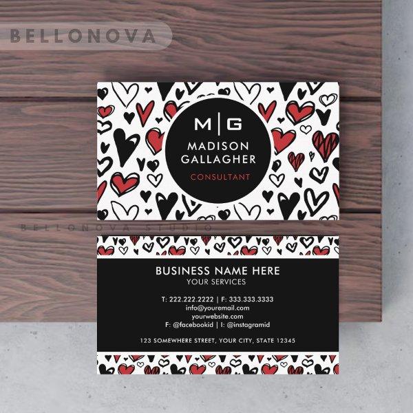 Custom Black And White Red Love Heart Professional