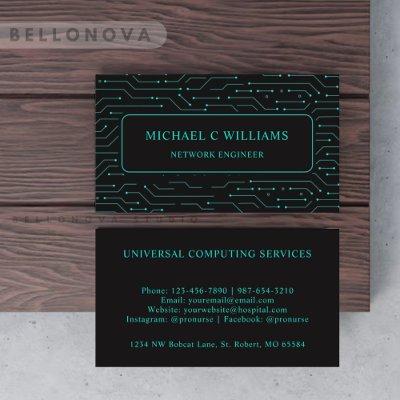 Custom Black Bright Green Turquoise Blue Circuit