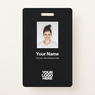 Custom Black Employee Photo, Bar Code, Logo, Name Badge