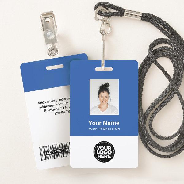 Custom Blue Employee Photo, Bar Code, Logo, Name Badge