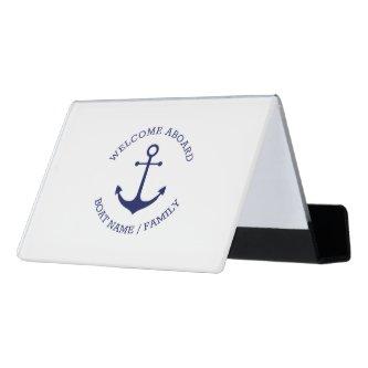 Custom Boat name Welcome Aboard nautical anchor Desk  Holder