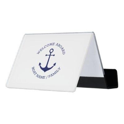 Custom Boat name Welcome Aboard nautical anchor Desk  Holder