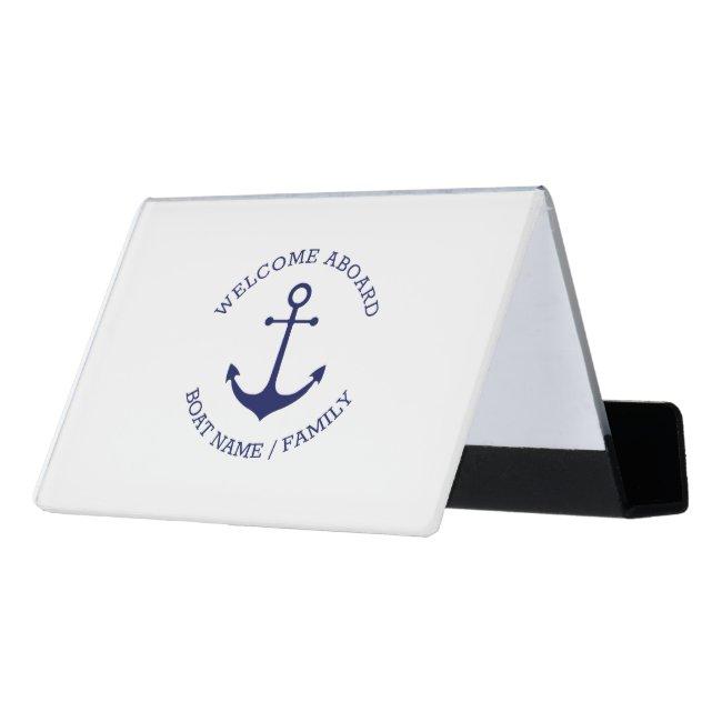 Custom Boat name Welcome Aboard nautical anchor Desk Holder