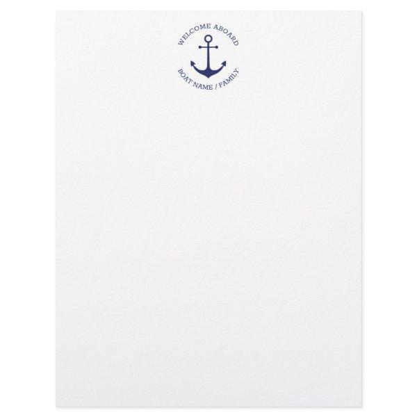 Custom Boat name Welcome Aboard nautical anchor Letterhead