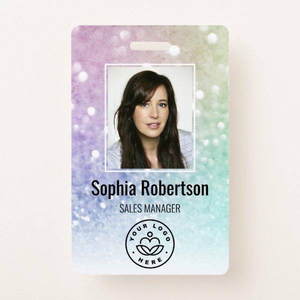 Custom Business Employee Photo Bar Code Glitter Badge