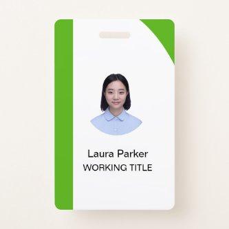 Custom Business Employee Photo Text Lime Green Badge