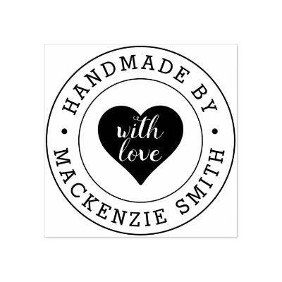 Custom Business Handmade With Love Round Rubber Stamp