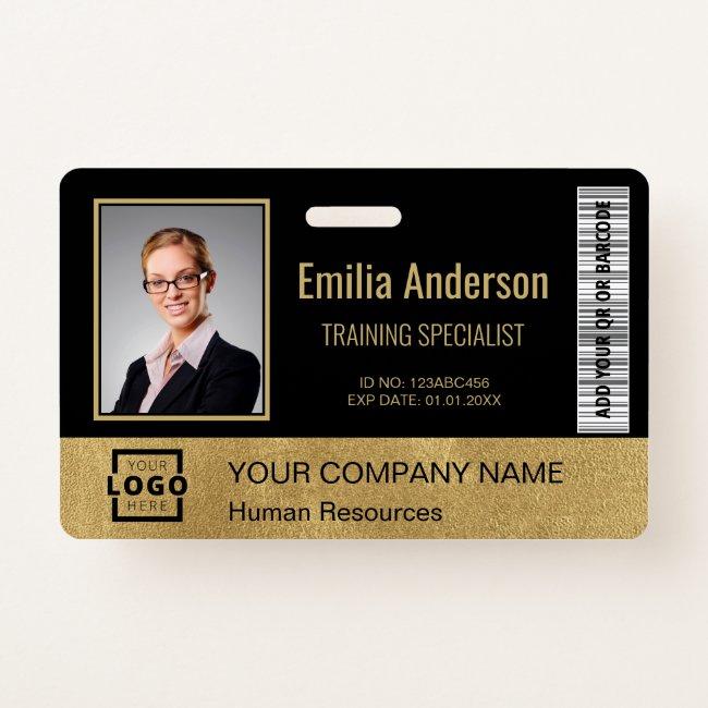Custom Business Logo Bar Code Employee Photo Gold Badge