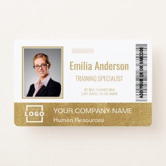 Custom Business Logo Bar Code Employee Photo Gold Badge