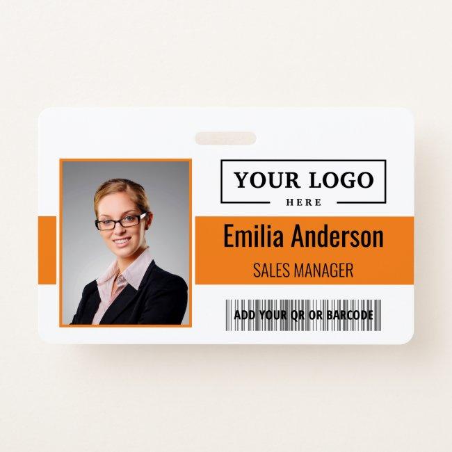 Custom Business Logo Barcode Employee Photo Badge