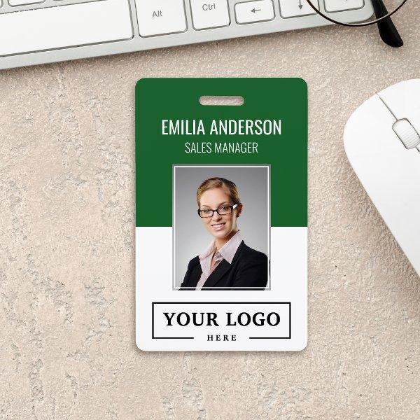 Custom Business Logo Basic Employee Photo Green Badge