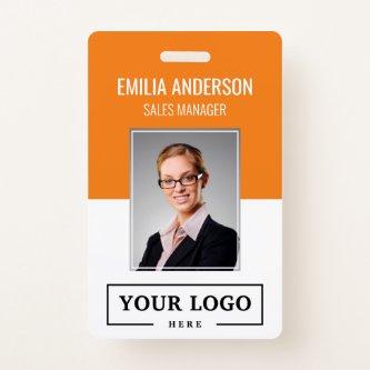 Custom Business Logo Basic Employee Photo Orange Badge