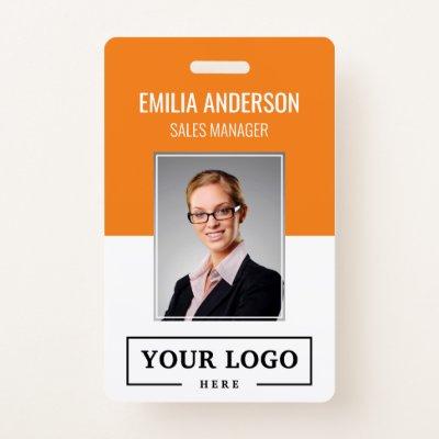 Custom Business Logo Basic Employee Photo Orange Badge