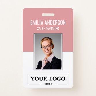 Custom Business Logo Basic Employee Photo Pink Badge