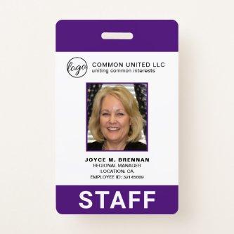Custom Business Logo Employee Purple Photo ID Badge
