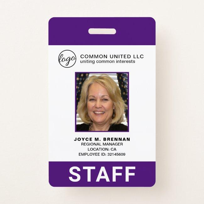 Custom Business Logo Employee Purple Photo ID Badge