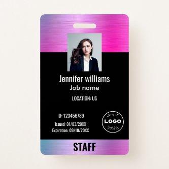 Custom Business Logo Glam  Purple & Black Photo ID Badge